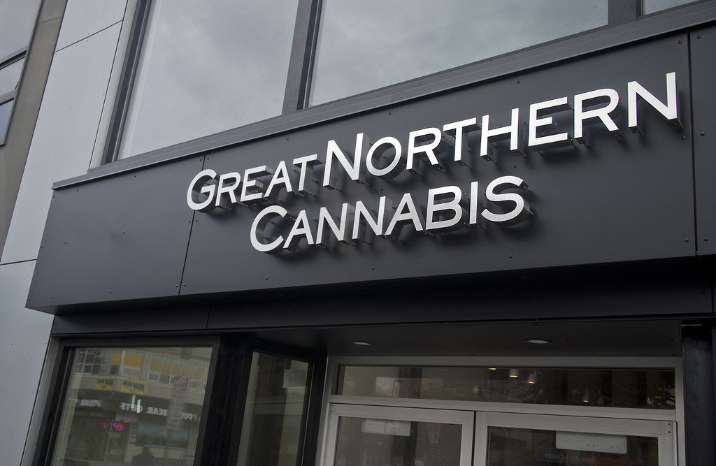 Great Northern Cannabis store sign mounted above the shop entrance